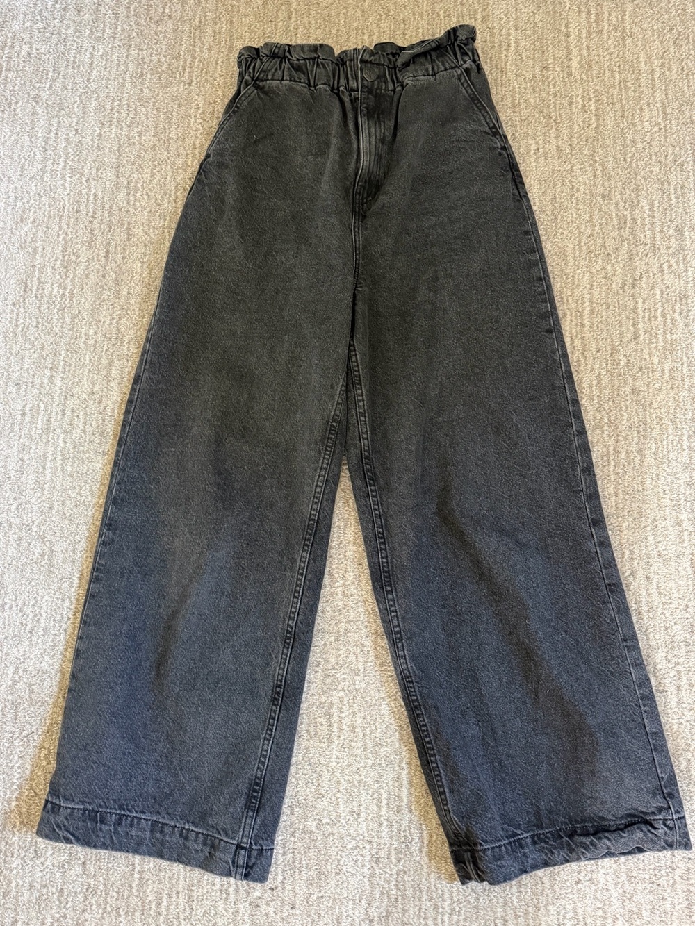 Lucy & Yak paper bag waist high rise faded black denim US 4 UK 6
